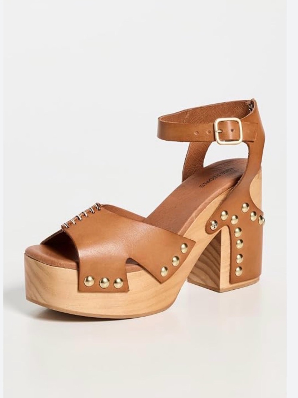 Free People Cognac Brown Leather Platform Sandals with Ankle Strap - Picture 7 of 9